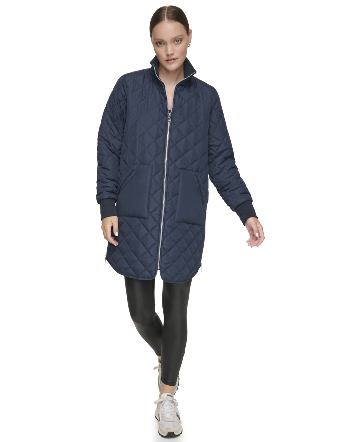 Women's Quilted Longline Jacket With Side Zipper Vents - Twine