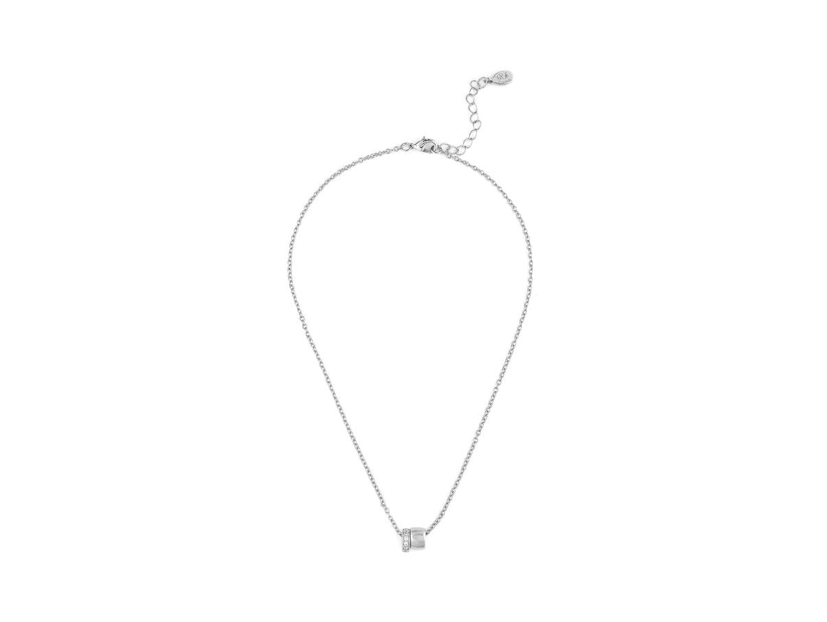 Rhodium Pave + Polished Ring Pendant Necklace - Silver with clear cubic zirconia