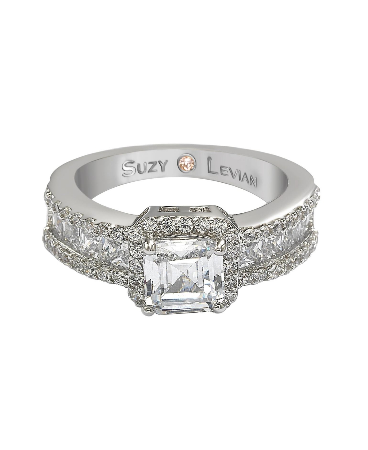 Suzy Levian New York Suzy Levian Sterling Silver Cubic Zirconia Asscher Cut Brown Engagement Ring