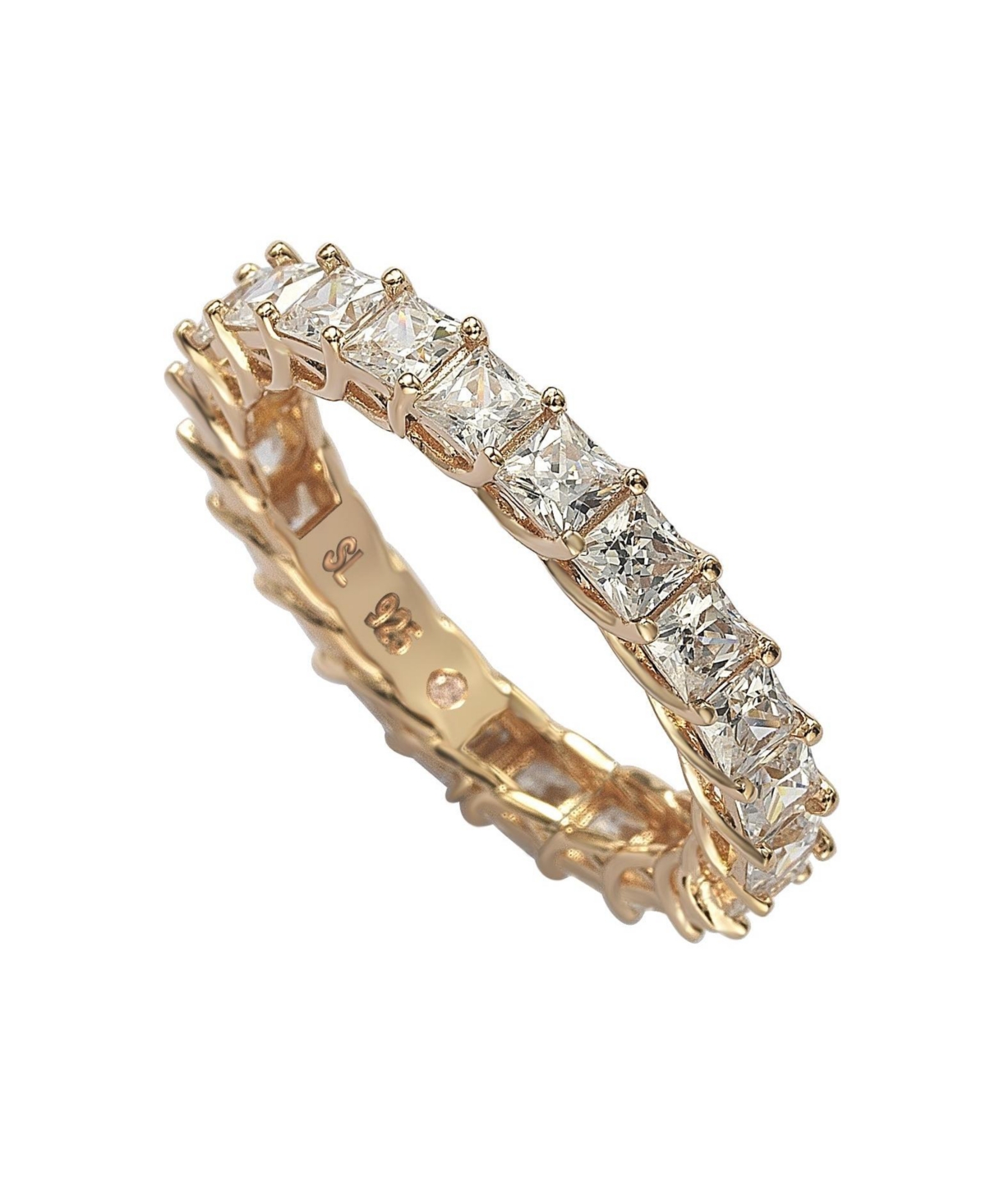 Suzy Levian New York Suzy Levian Sterling Silver Princess Cut Cubic Zirconia Crossing Setting Eternity Band Ring
