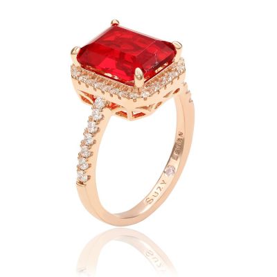 Suzy Levian Sterling Silver Large Emerald-Cut Cubic Zirconia Halo Ring