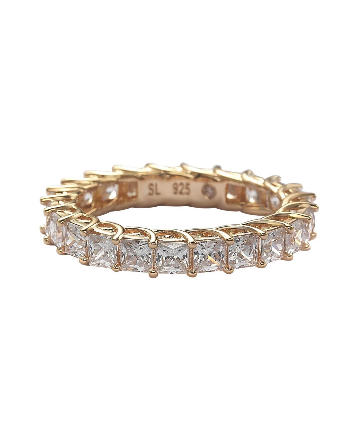 Suzy Levian New York Suzy Levian Sterling Silver Princess Cut Cubic Zirconia Crossing Setting Eternity Band Ring