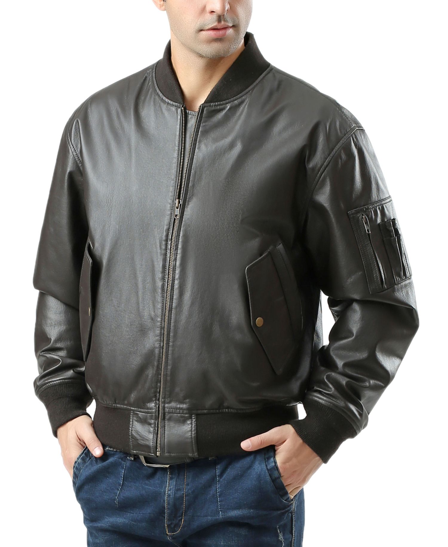 Men MA-1 Leather Flight Bomber Jacket