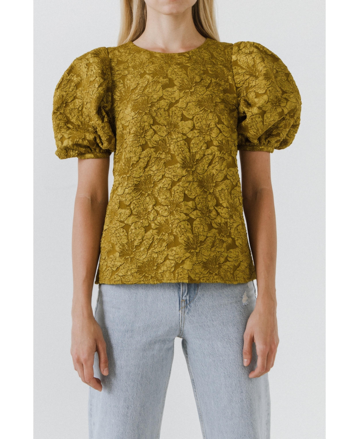 Women's Texture Fabric Top w/ Puff Short Sleeve - Navy