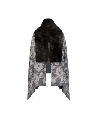 Women's Printed Wrap with Faux Fur Collar