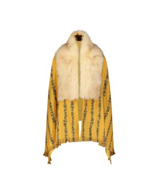 Laundry by Shelli Segal Womens Printed Wrap with Faux Fur Collar - Natural 58$
