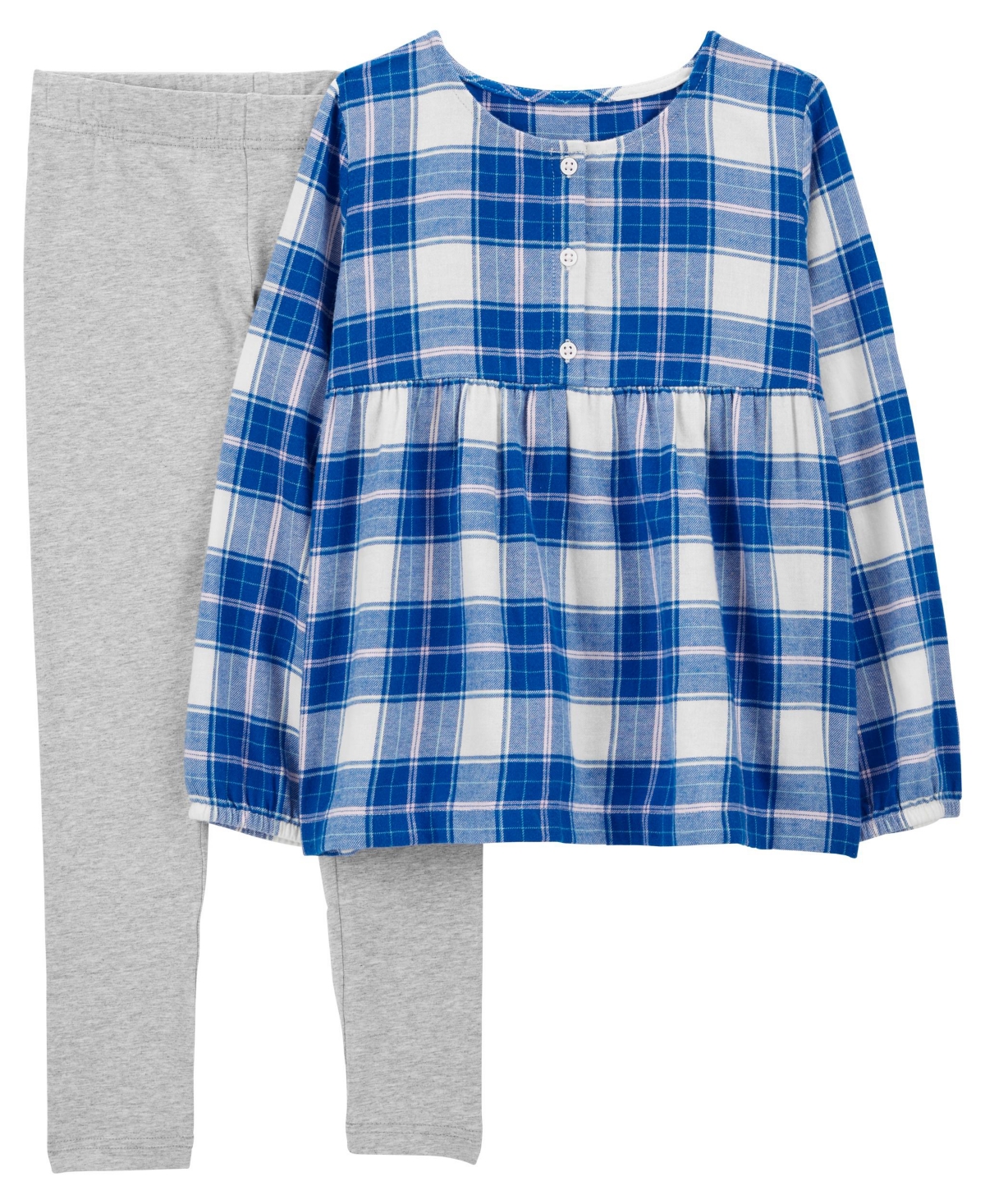 Carter's Kids' Big Girls Plaid Top And Pants, 2 Piece Set In Blue