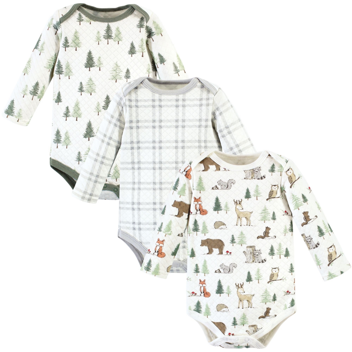 Hudson Baby Boys or Baby Girls Quilted Long Sleeve Cotton Bodysuits, Forest Animals, Months - Forest animals