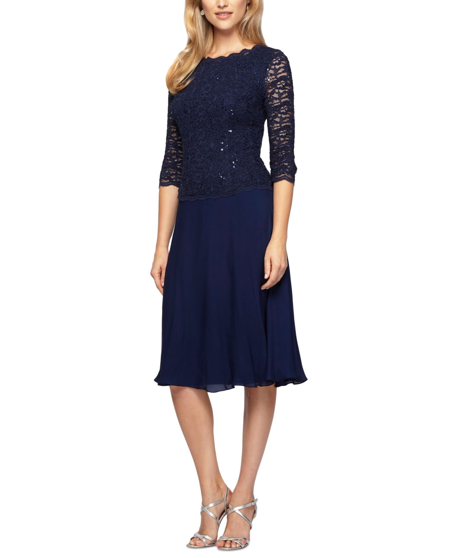 Petite Cowl-Back Tea-Length Dress