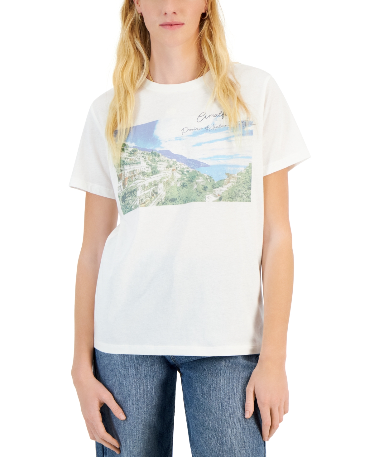 Shop Grayson Threads, The Label Juniors' Amalfi-graphic Short-sleeve T-shirt In Off White