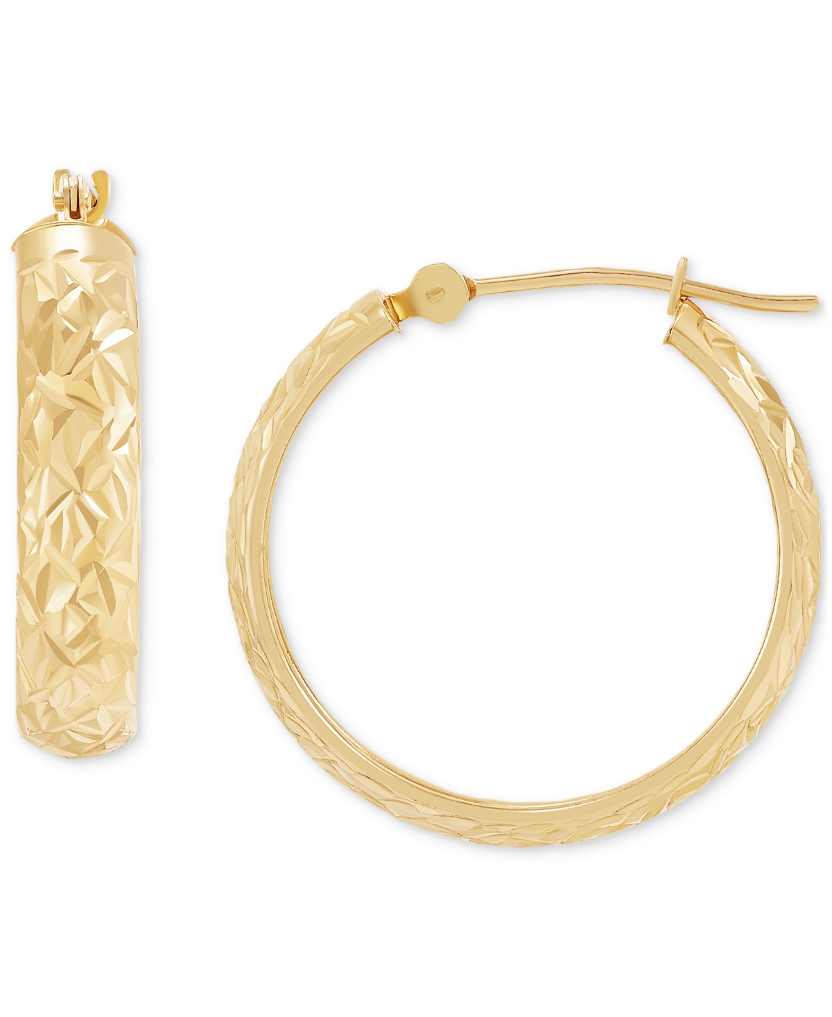 Macy's Textured & Polished Small Hoop Earrings In 14k Gold, 20mm In Yellow Gold