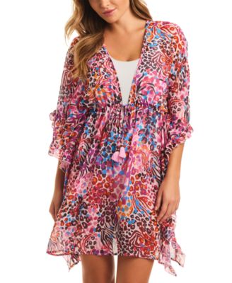 Jessica Simpson - Women's Abstract-Print Side-Frill Cover-Up Dress
