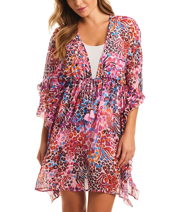 Jessica Simpson Women's Abstract-Print Side-Frill Cover-Up Dress - Macy's