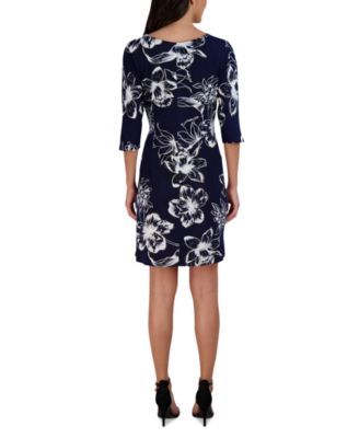 Robbie Bee Petite Floral Side-Tie 3/4-Sleeve Dress - Macy's