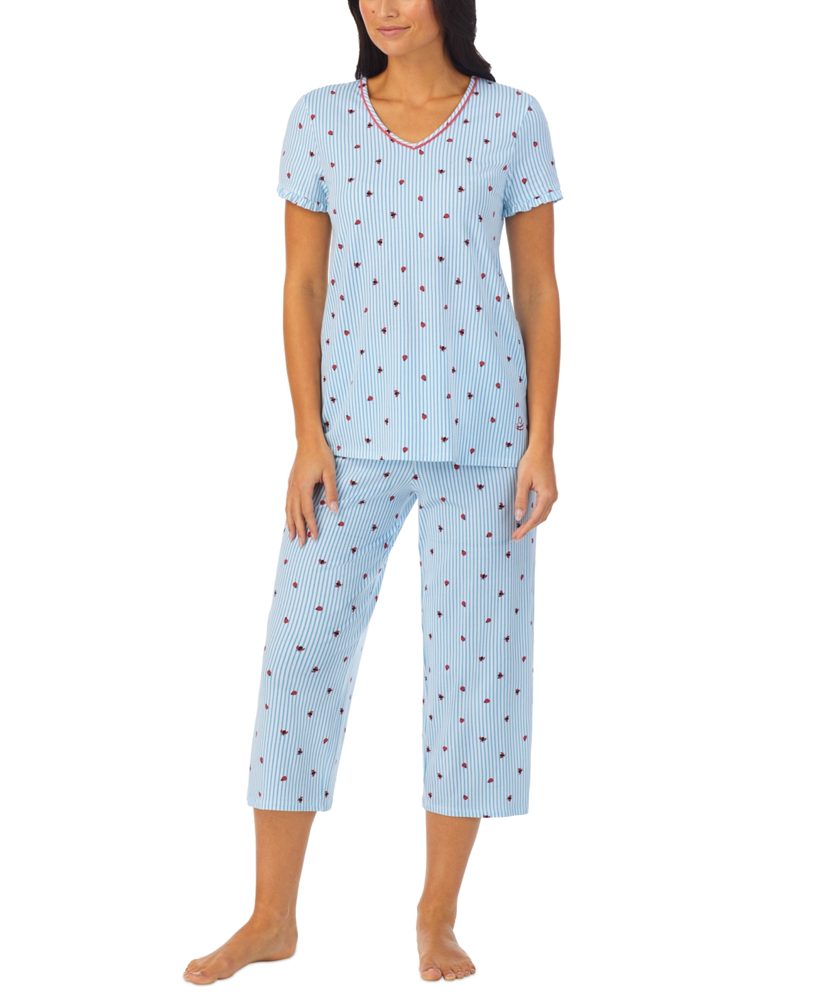 Women's 2-Pc. Cropped Short-Sleeve Pajamas Set - White Print