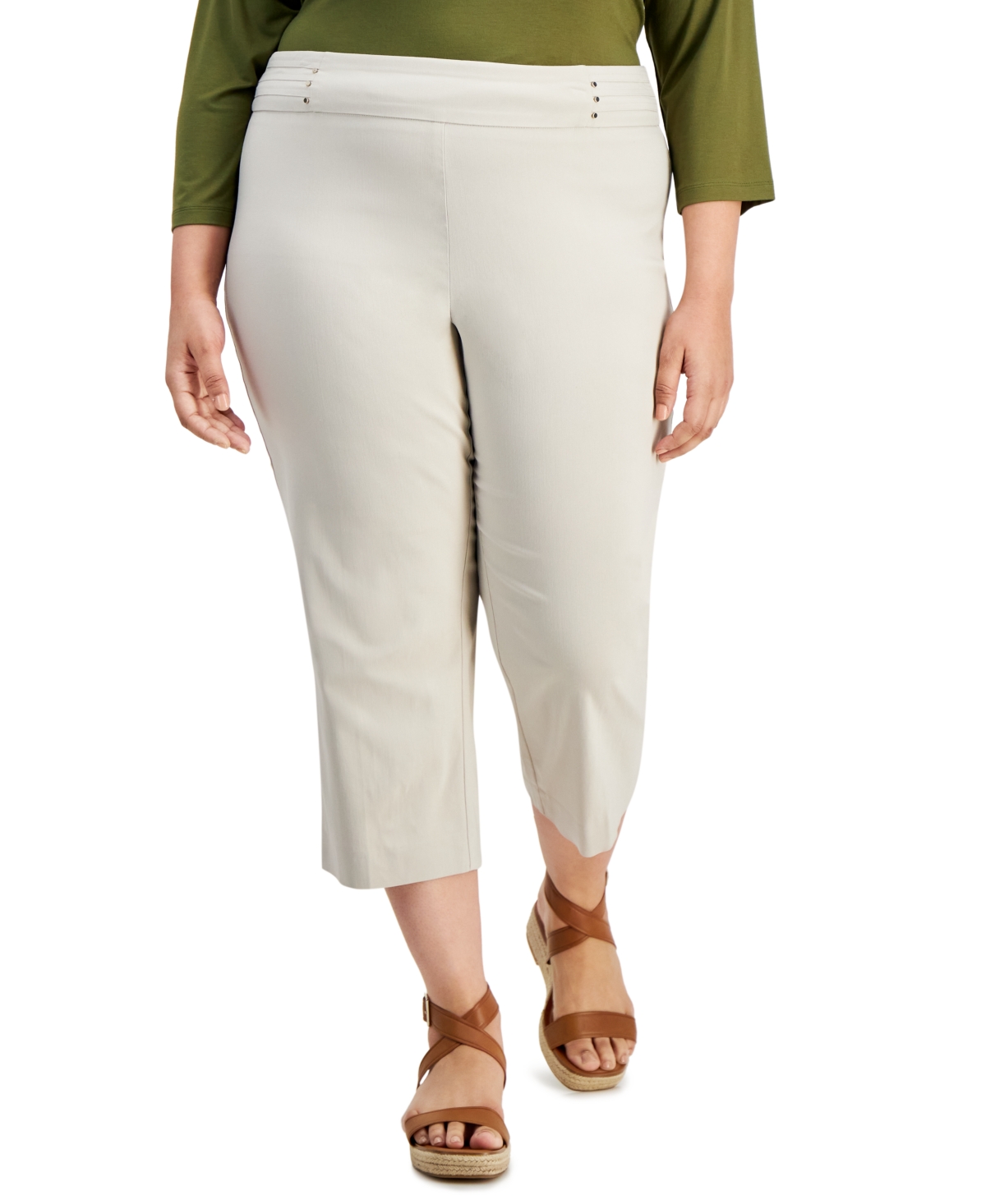 Jm Collection Plus Size Tummy Control Pull-On Capri Pants, Exclusively at Macy's - Stone Wall