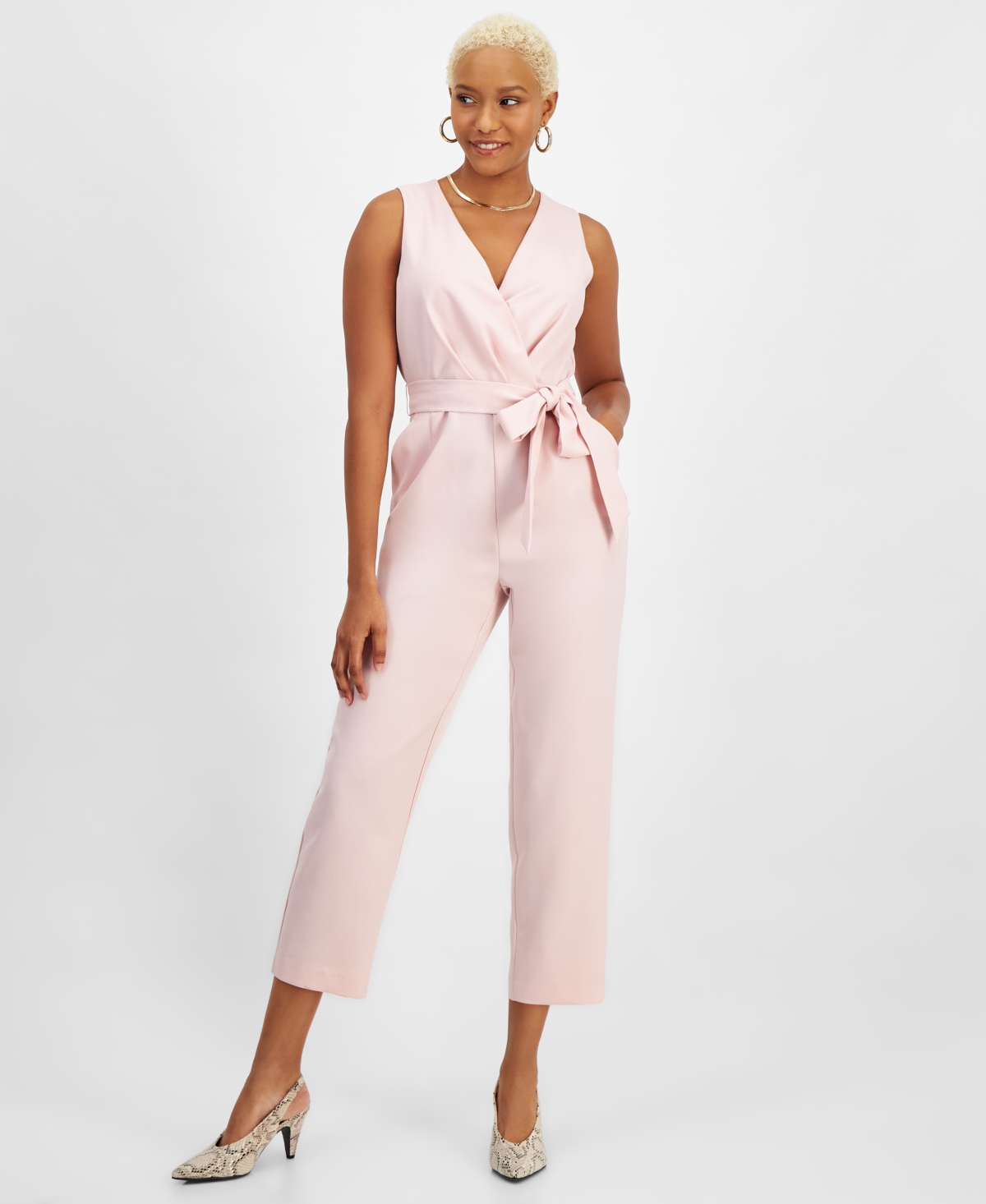 Bar Iii Women's Sleeveless Tie-waist Jumpsuit, Created For Macy's In Rosebud