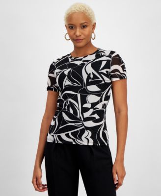 Bar III - Women's Abstract-Print Mesh Top