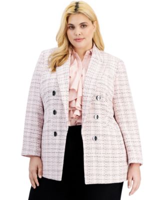 Bar III - Plus Size Tweed Open-Front Blazer
