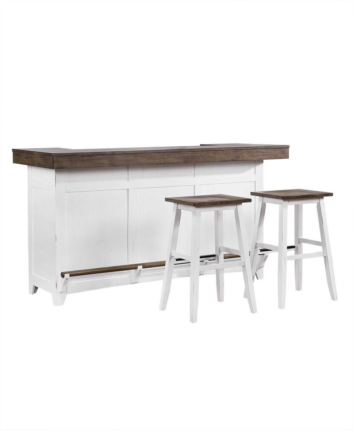 Macy's Peighton 3 Piece Bar Set (bar With 2 Stools) In White Washed Brown