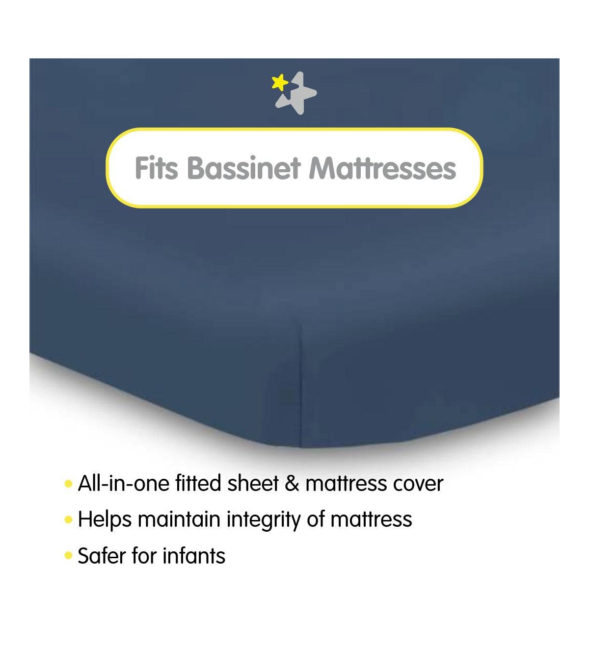 Breathable Baby All-in-One Fitted Sheet & Waterproof Cover for Bassinet Mattress (2-Pack)