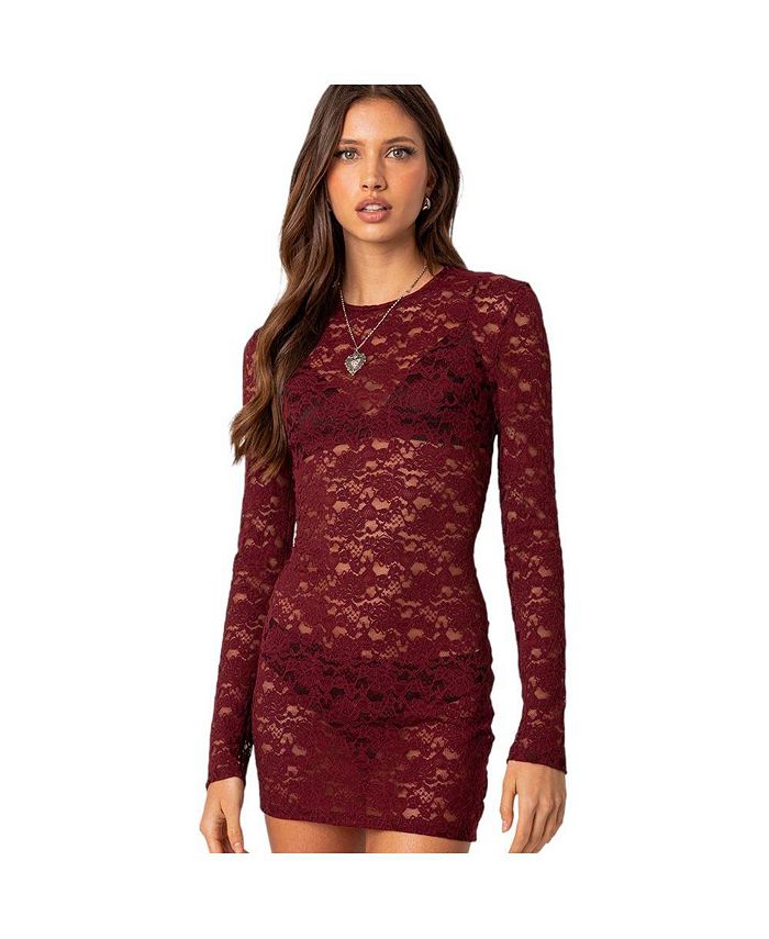 Sheer lace mini sales dress