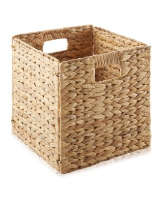 10.5&amp;quot; x 10.5&amp;quot; Water Hyacinth Storage Baskets, Natural - Set of 2 Collapsible Cube Organizers, Woven Bins for Bathroom, Bedroom, Laundry, Pantry, Shelves