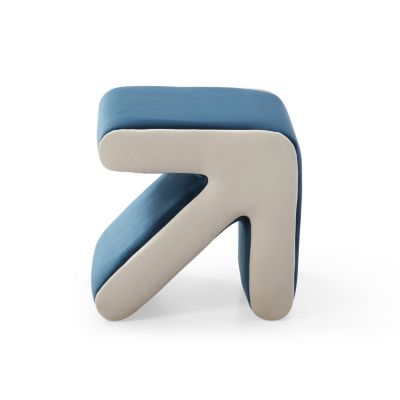 Modern Velvet Upholstered Stool & Coffee Table, Blue+Beige