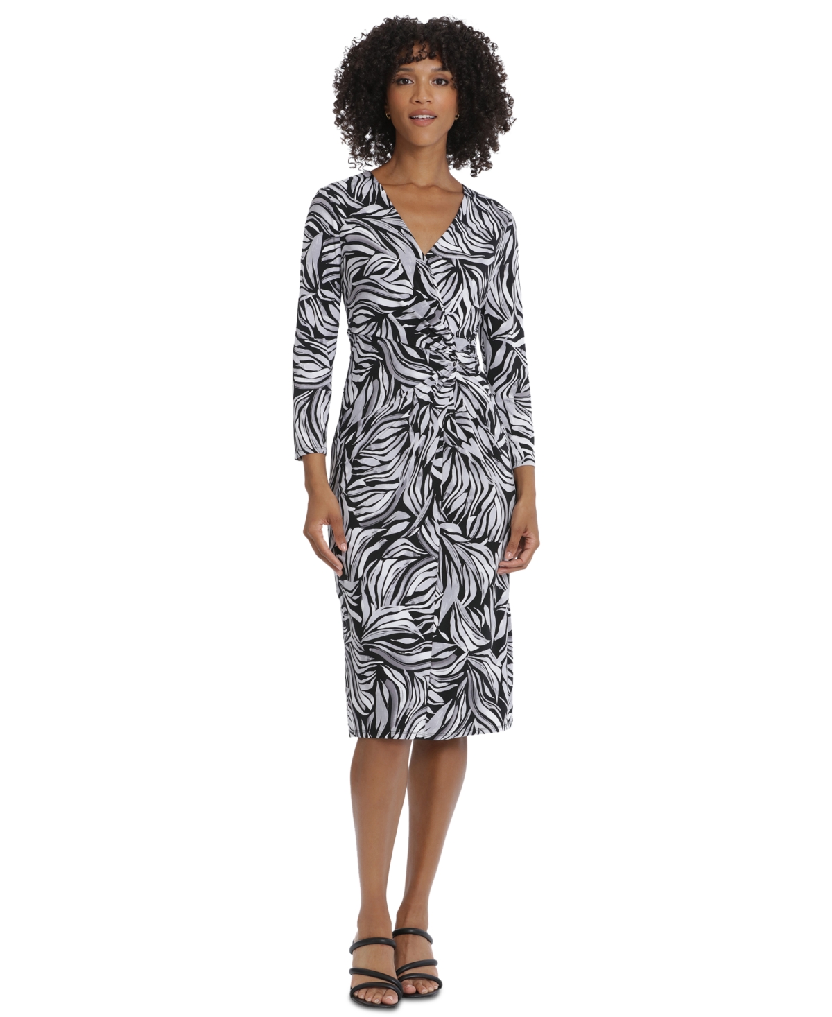 Women's Long-Sleeve Twist-Front Dress - Black/Light Grey