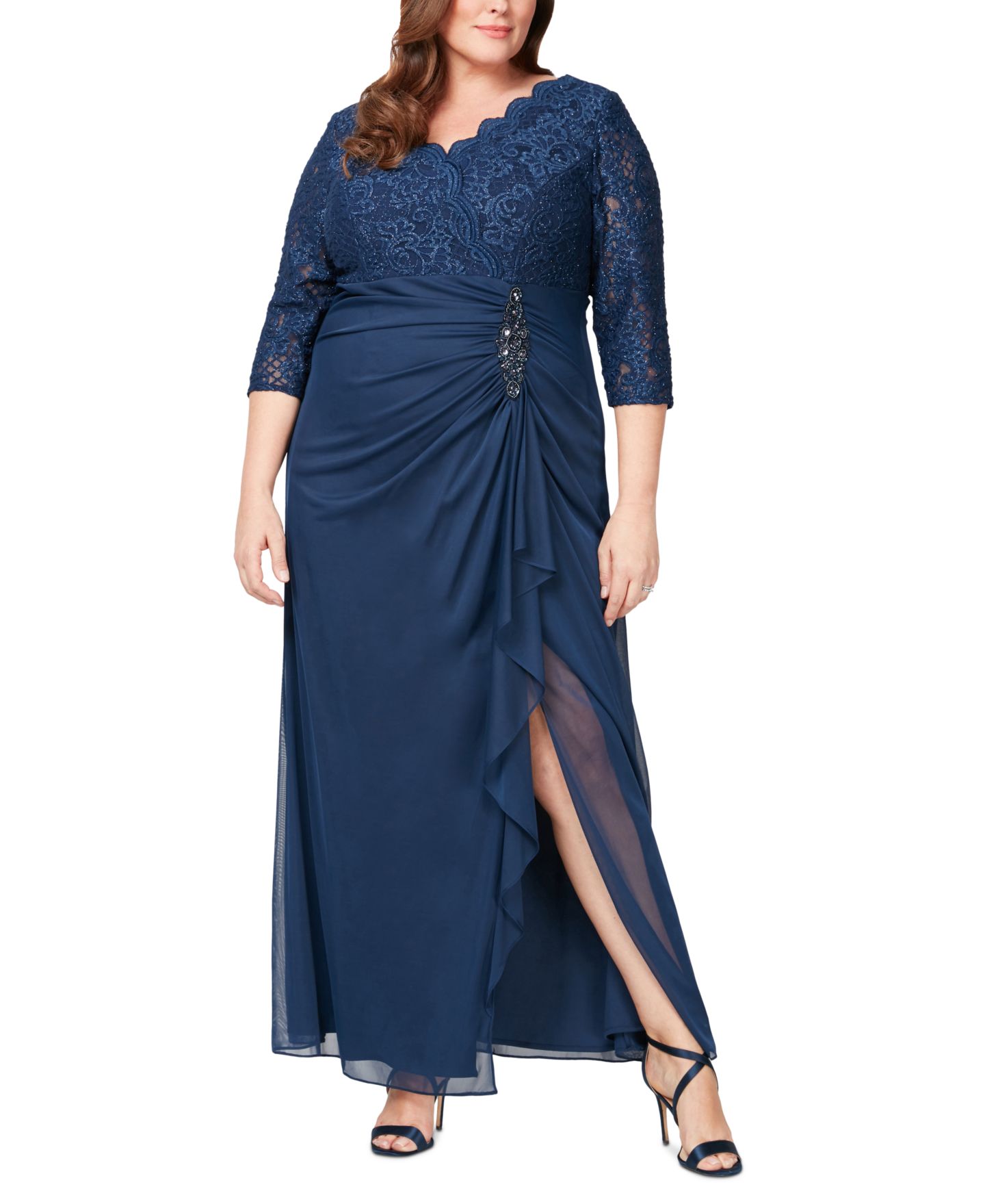 Женское платье Alex Evenings Plus Size Embellished Empire-Waist Gown, цвет: Тёмно-синий — фото 1