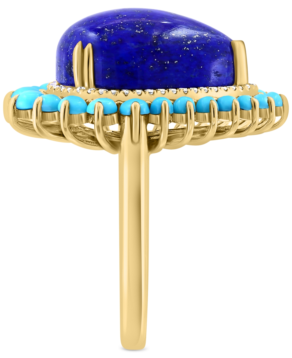 Effy Lapis Lazuli, Turquoise, & Diamond (1/6 ct. t.w.) Pear Halo Ring in 14k Gold - 14K Gold