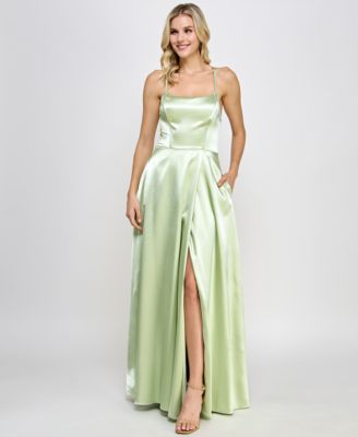 Speechless Juniors Satin Front Slit Lace Up Gown Created for Macy s Macy s