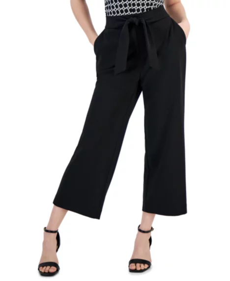 AK Anne Klein Petite Tie-Front Pull-On Wide-Leg Pants - Anne Black