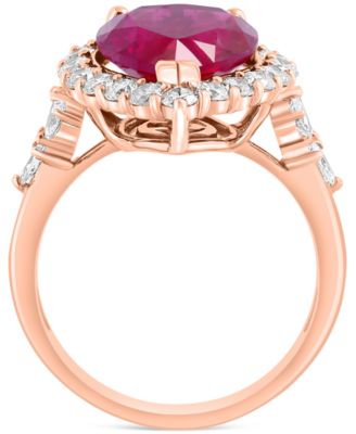 EFFY&reg; Lab Grown Ruby (7-1/8 ct. t.w) & Lab Grown Diamond (1 ct. t.w.) Halo Ring in 14k Rose Gold