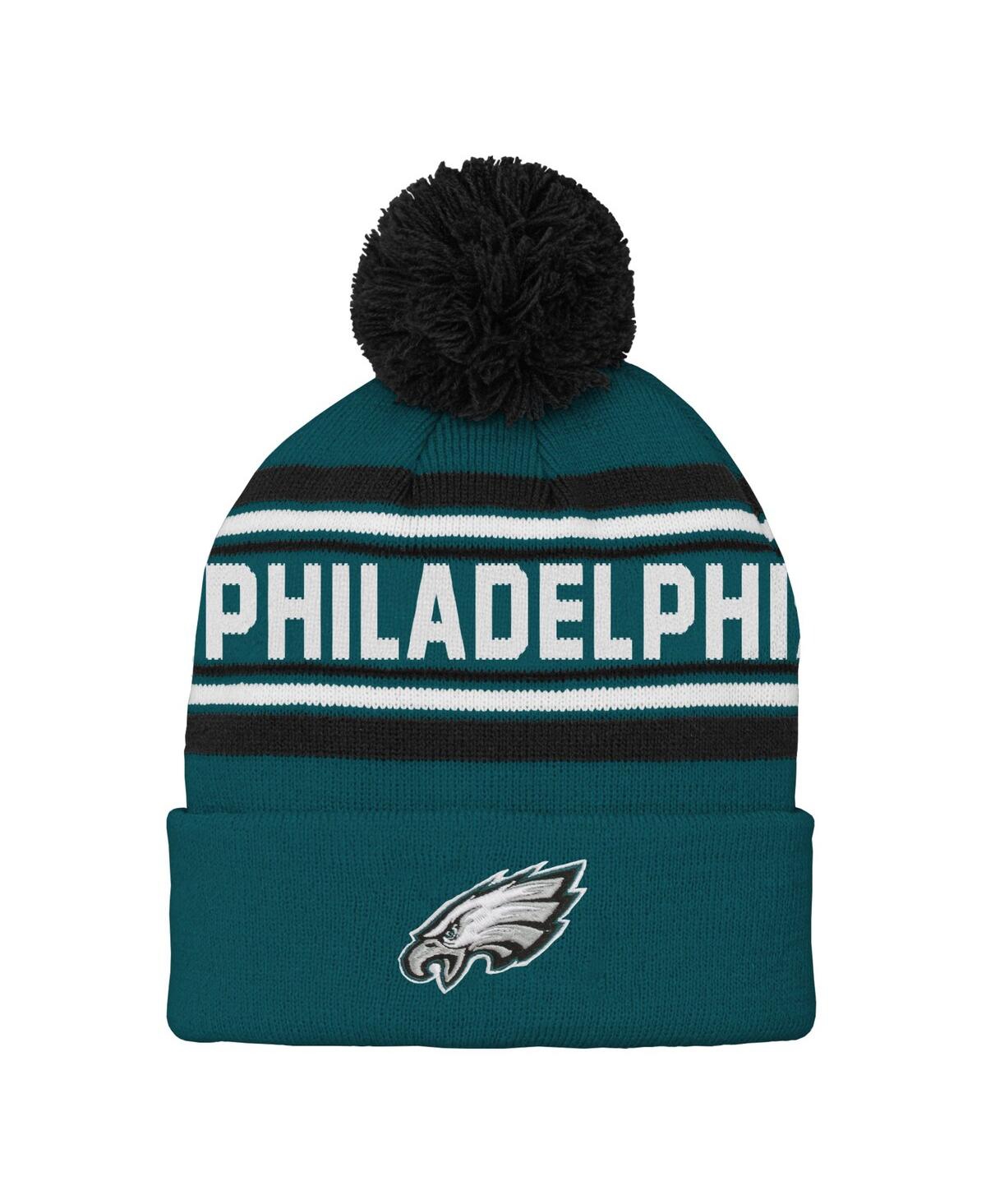 Outerstuff Youth Boys And Girls Midnight Green Philadelphia Eagles Jacquard Cuffed Knit Hat With Pom In Green