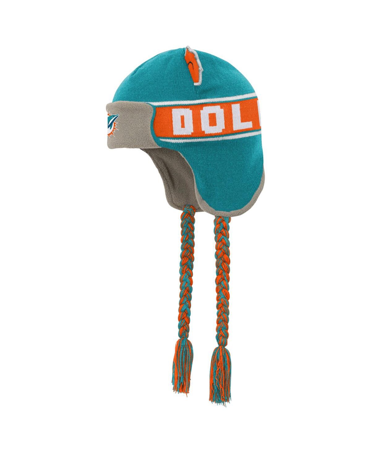 Outerstuff Youth Boys And Girls  Aqua Miami Dolphins Wordmark Ears Trooper Knit Hat In Aqua