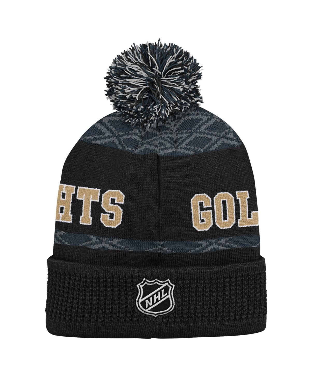 Outerstuff Youth Boys And Girls Vegas Golden Knights Black Puck Cuffed Knit Hat With Pom In Black