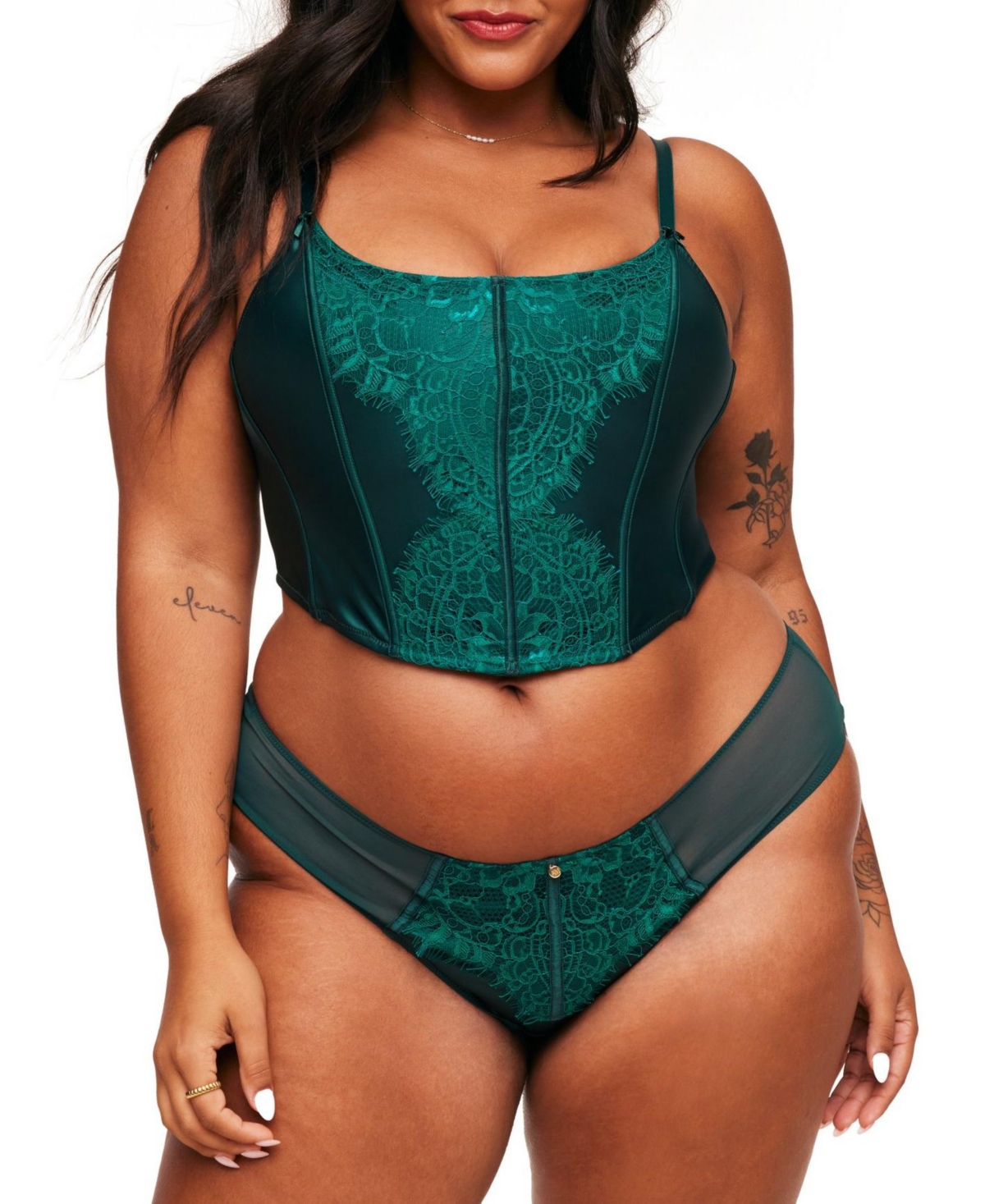 Genevieve Women's Plus-Size Cropped Corset & Panty Set - Dark green