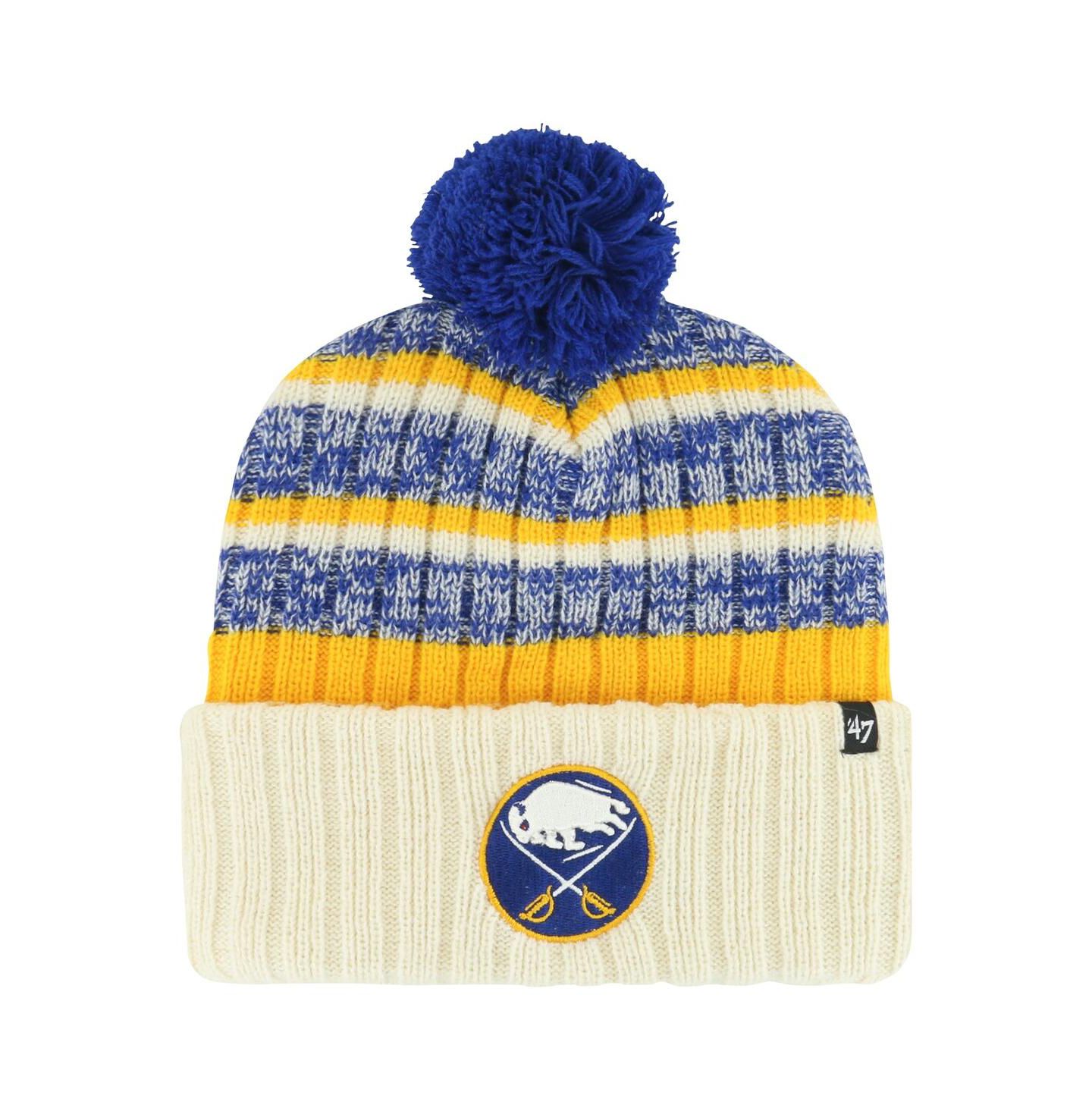 Мужская шапка '47 Brand Cream Buffalo Sabres Tavern Cuffed Knit Hat with Pom — фото 1