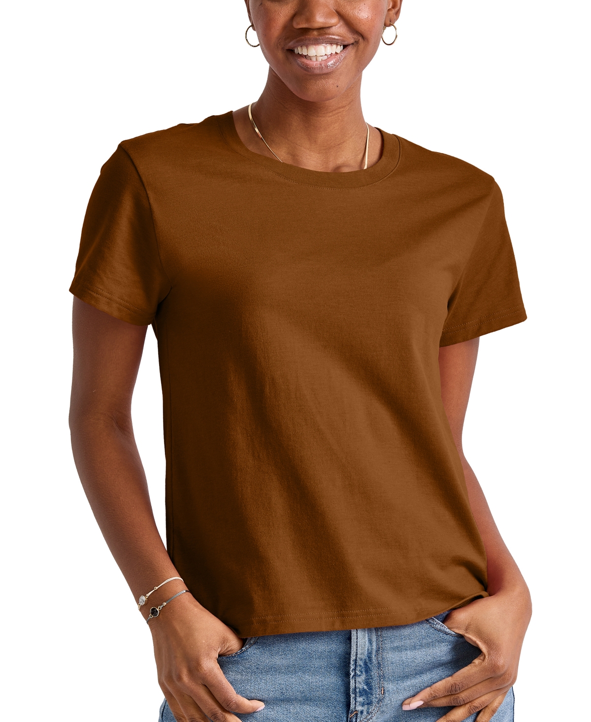 Hanes Women's Originals Cotton Short Sleeve Classic T-shirt In Allgood Gold