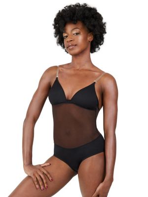 Plunge Neck Mesh Midriff Leotard
