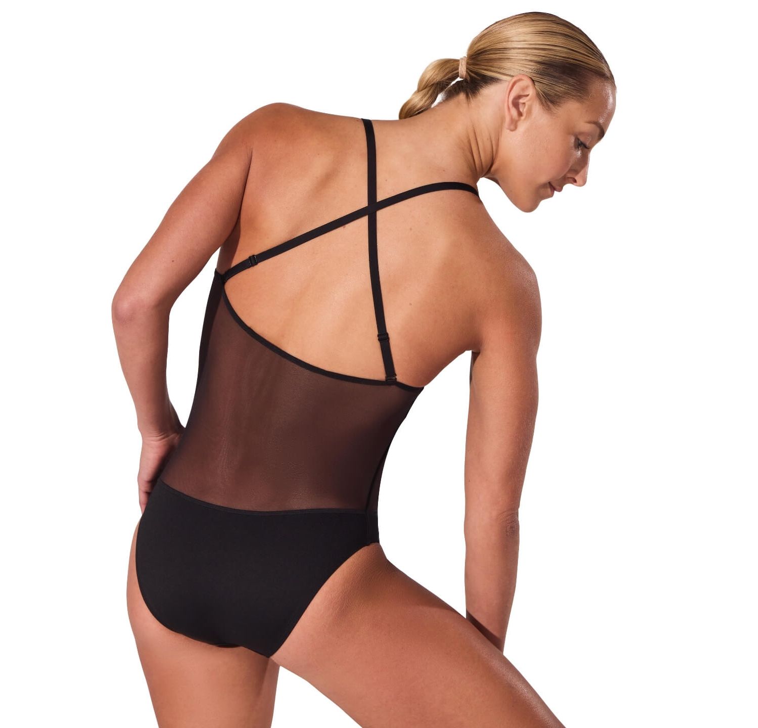 Plunge Neck Mesh Midriff Leotard