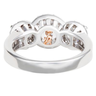 Suzy Levian Sterling Silver Cubic Zirconia White Three Stones Halo Center Stone Ring