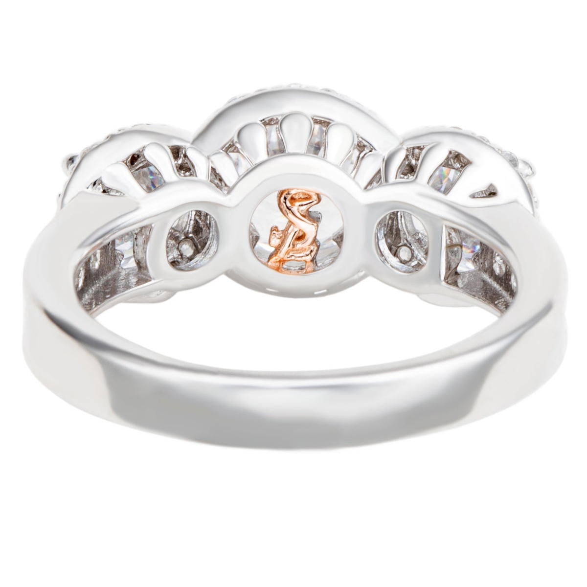 Suzy Levian New York Suzy Levian Sterling Silver Cubic Zirconia White Three Stones Halo Center Stone Ring