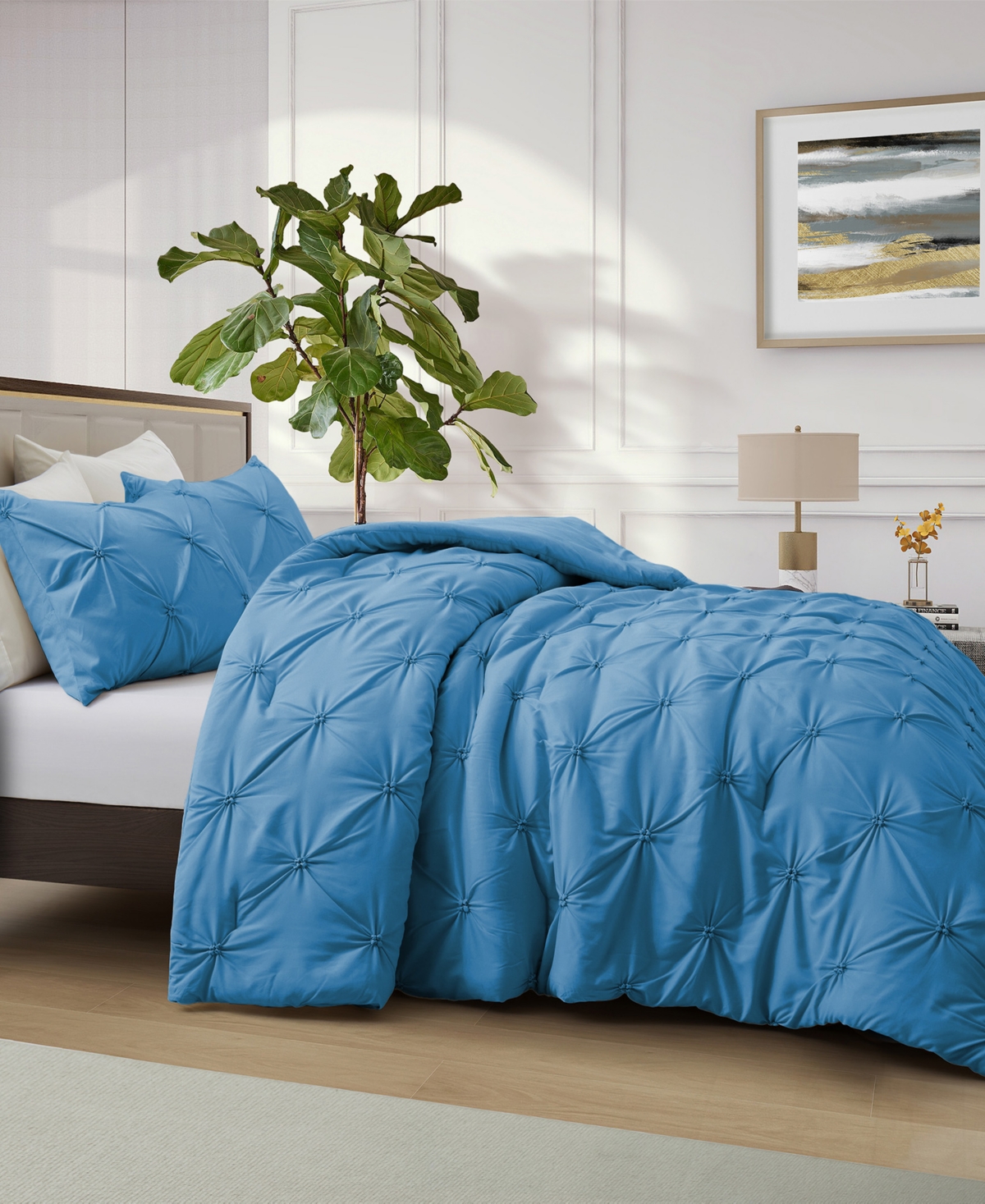 Unikome 3 Piece Pinch Pleated Down Alternative Comforter Set,