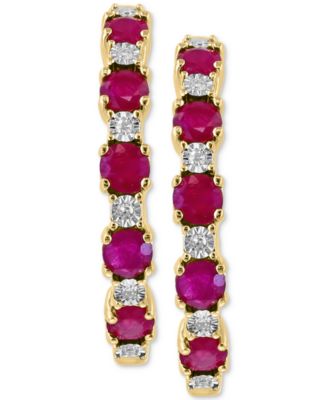 EFFY&reg; Sapphire (3/4 ct. t.w.) & Diamond Accent Small Hoop Earrings in 14k Gold-Plated Sterling Silver, 0.81" (Also available in Ruby and Emerald)