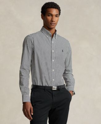 폴로 랄프로렌 Polo Ralph Lauren Mens Classic-Fit Striped Stretch Poplin Shirt,Polo Black/white