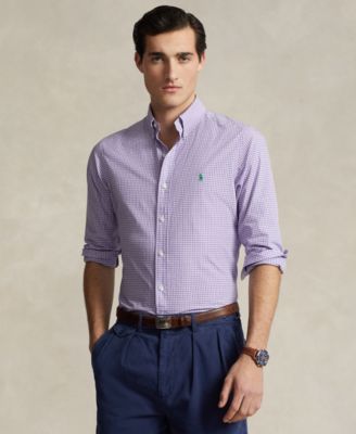 폴로 랄프로렌 Polo Ralph Lauren Mens Classic-Fit Gingham Stretch Poplin Shirt,Lavender/white
