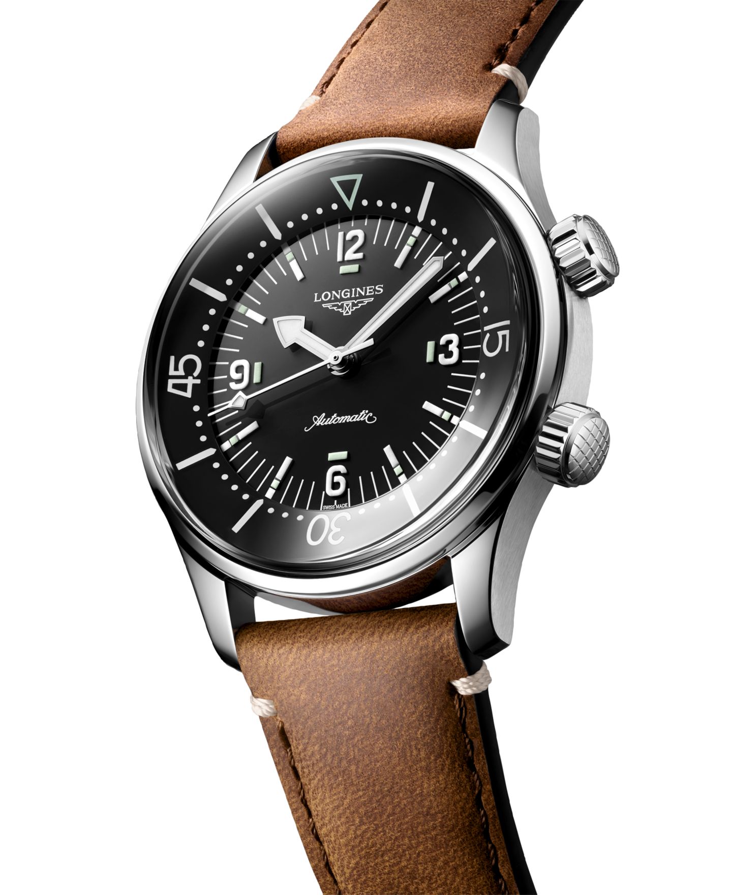 Мужские часы Longines Swiss Automatic Legend Diver Brown Leather Strap Watch 39mm — фото 2