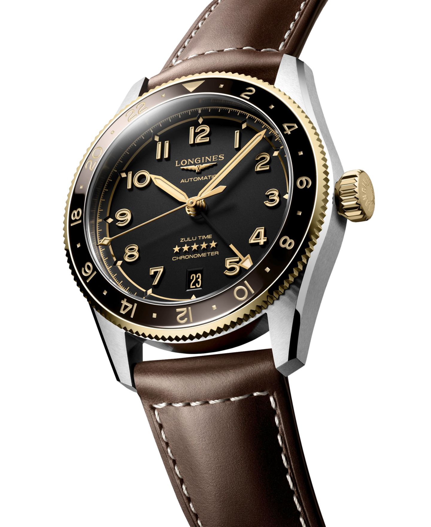 Мужские часы Longines Swiss Automatic Spirit Zulu Time Brown Leather Strap Watch 39mm — фото 2